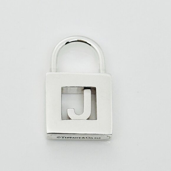 Tiffany Letter J Alphabet Initial Padlock Lock Charm Pendant in Sterling Silver - Picture 1 of 5